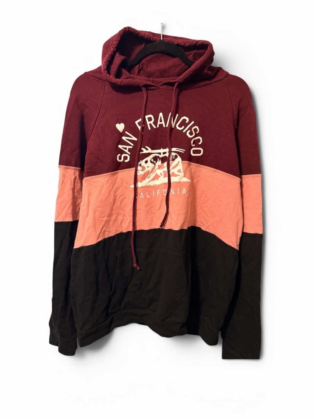 Colorblock San Francisco Hoodie Sweatshirt - Burgundy, Pink & Black